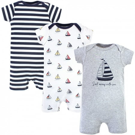 

Hudson Baby Infant Boy Cotton Rompers 3pk Sailboat 0-3 Months