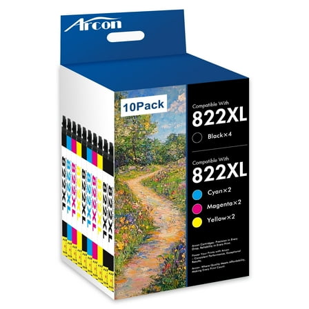 822XL Ink Cartridges 10 Pack Compatible for Epson 822XL 822 Printer Ink T822 T822XL Combo Pack WorkForce Pro WF-3820 WF-4820 WF-4830 WF-4833 WF-4834 (4 Black, 2 Cyan, 2 Magenta, 2 Yellow)