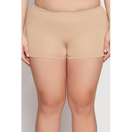 Womens Plus Size Ribbed Knit Seamless Boyshort Panty
