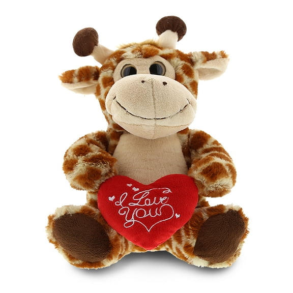 DolliBu I LOVE YOU Plush Sitting Big Eyes Giraffe – Cute Stuffed Animal with Red Shirt For Valentine, Anniversary, Romantic Date, Boyfriend, or Girlfriend Gift – 7 Inches