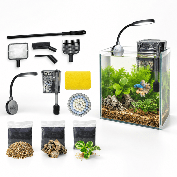 1 Gallon Desktop Aquarium Starter Kit with LED Light and Filter