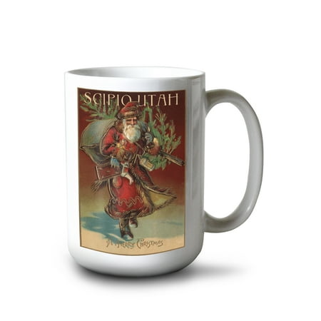 

15 fl oz Ceramic Mug Scipio Utah Santa Scene Dishwasher & Microwave Safe
