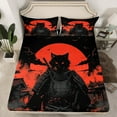 thumbnail image 2 of Manfei Boys Cat Samurai Twin Sheet Sets, Vintage Japanese Twin Fitted Sheet, Traditional Ink Painting Flat Sheet, Lightweight Room Decor 3 Pieces, 2 of 7