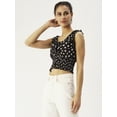thumbnail image 6 of DressBerry Women’s Printed Poly Crepe Crop Top Round Neck with Adjustable Drawstrings Short Flutter Sleeves Smocked Hem Regular Wear Light Weighted Casual Summer Blouse, 6 of 7
