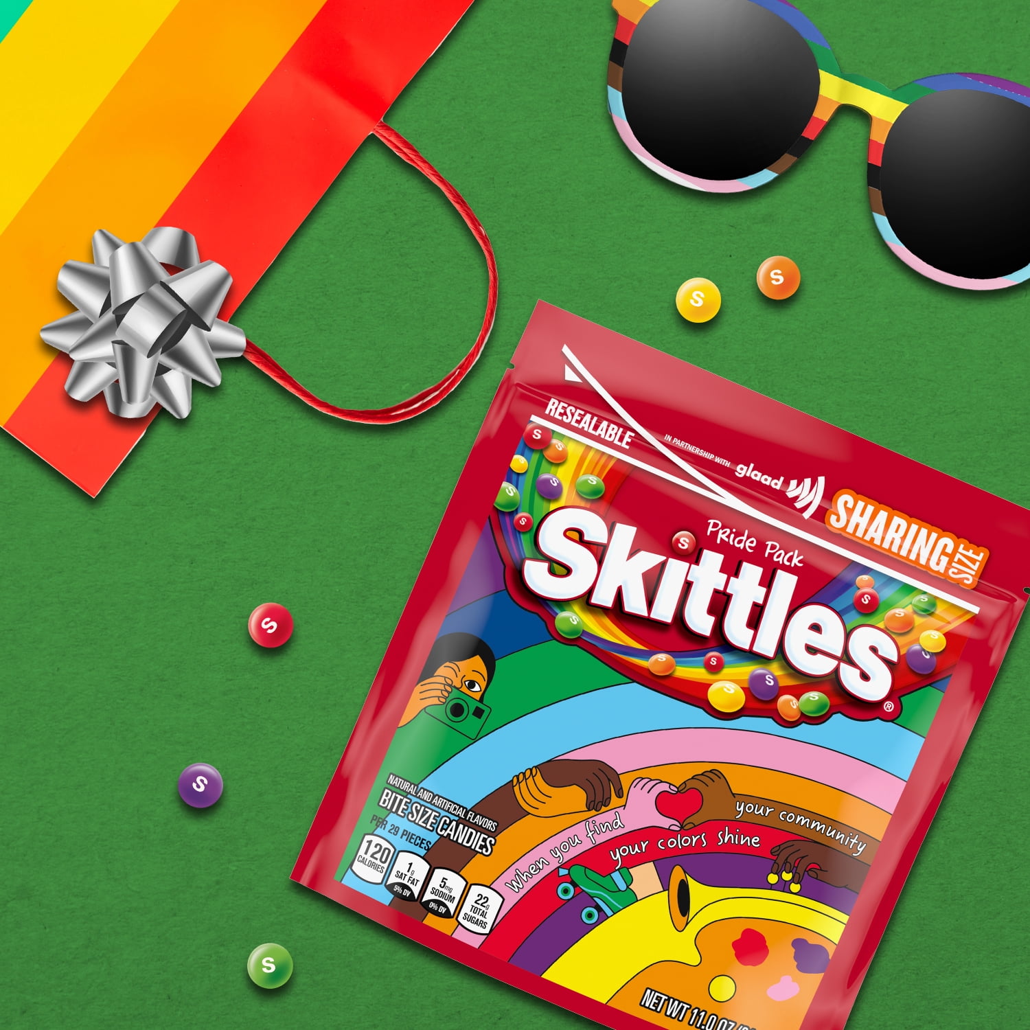 SKITTLES ORIGINAL SHARE SIZE STAND UP POUCH PRIDE 11 OUNCES EACH