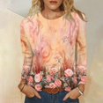 thumbnail image 2 of Blusa casual SCZ de manga larga con cuello redondo y estampado para mujer naranja S, 2 of 6