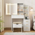 thumbnail image 2 of Twister.CK Makeup Vanity Desk with Sliding Mirror & Stool, 3-Color LED Lights, 4 Drawers, Power Outlet & Stool, Dressing Table, White, 2 of 8