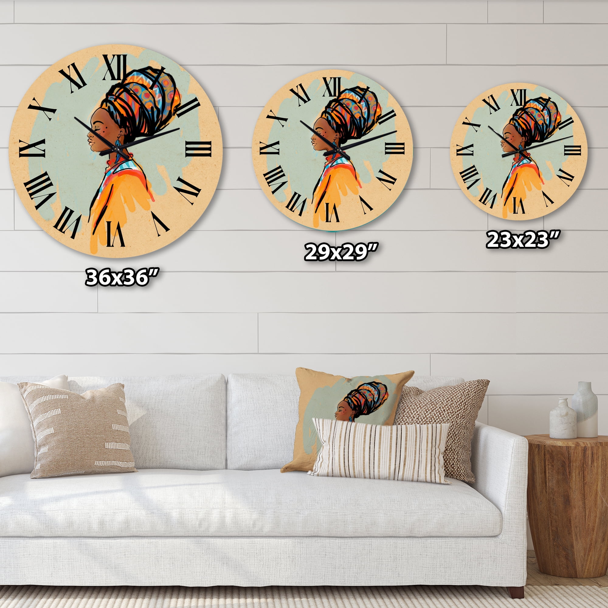 Designart 'Portrait Of Afro American Woman With Turban Ii' Modern Wall Clock