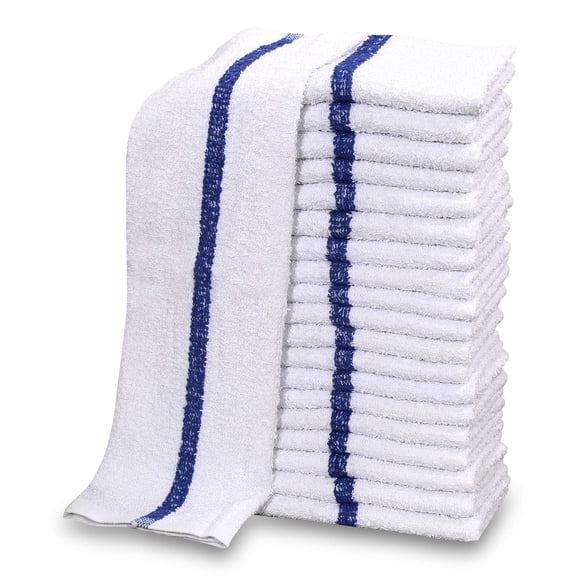 GOLD TEXTILES 60 PC New Cotton Blend White Restaurant Bar Mops Kitchen Towels 28oz (5 Dozen) (60, Blue Stripe)
