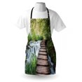 thumbnail image 3 of Jungle Apron Wooden Footbridge Along the Stream in Greenery Jungle Waterscape Scenery, Unisex Kitchen Bib Apron with Adjustable Neck for Cooking Baking Gardening, Brown Green White, by Ambesonne, 3 of 3