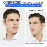 MARE AZZURO Reading Glasses 1.00 Men Oversize Square Readers for Large Head 1.0 1.25 1.5 1.75 2.0 2.25 2.5 2.75 3.0 3.5 4.0 5.0 6.0 (Transparent, 100), Polycarbonate Lens