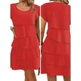 thumbnail image 3 of Women'S Elegant Chiffon Dresses Ruffle Tiered Layered Crewneck Flutter Sleeve Cocktail Party Flowy Midi Dress Red XL, 3 of 7