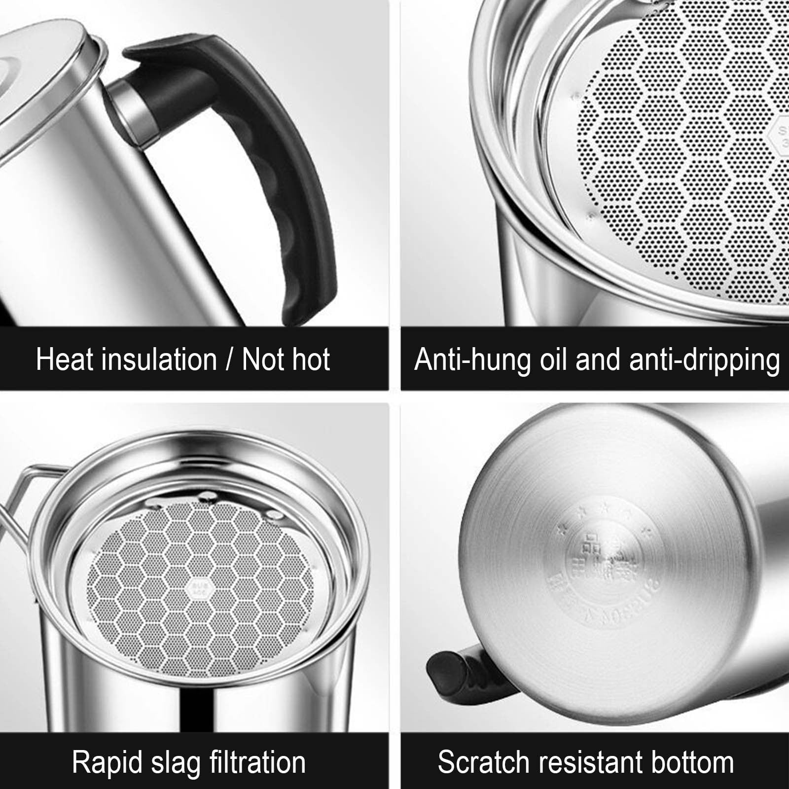 Pot à Huile De Cuisson En Acier Inoxydable 3 L Avec Filtre Et Couvercle - Pour Filtrer Et Réutiliser L'Huile - Lavable Au Lave-Vaisselle