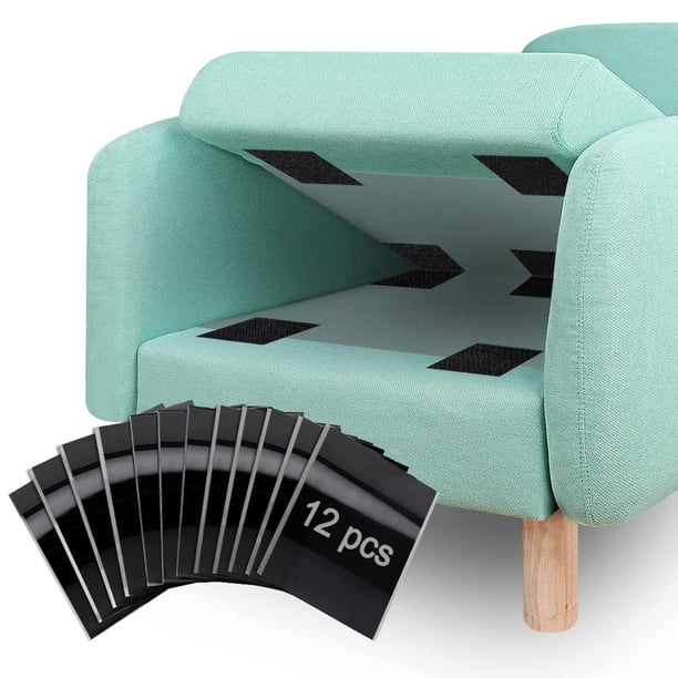 Almohadillas de agarre para cojines de sofá, 12 unidades de almohadillas de gancho y bucle con adhesivo para evitar que los cojines del sofá se deslicen, para sofá, sofá y colchón