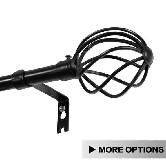 H.VERSAILTEX Window Treatment Single Rod Set with Twisted Sphere Caps, Adjustable length from66 to110-Inch, 3/4 Inch Diameter, Matte Black