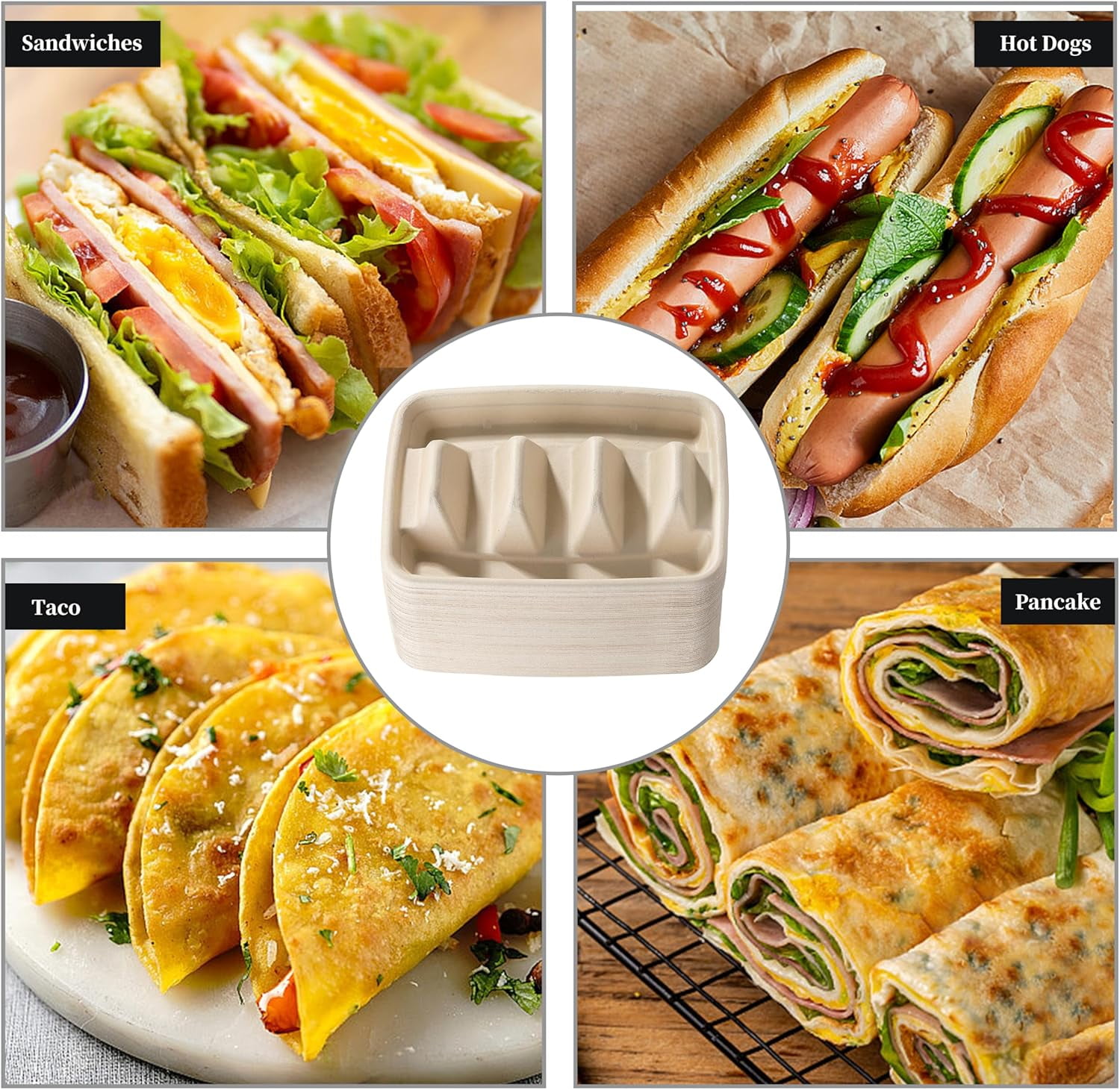 50 Pack Disposable Taco Holders - Biodegradable Taco Tuesday Party Plates