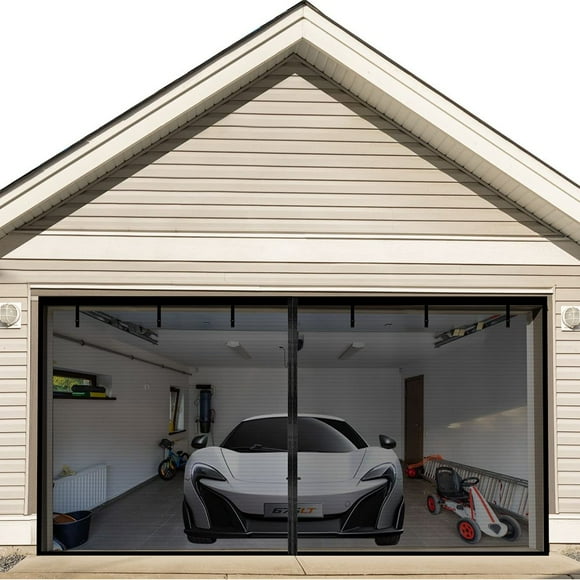 SUGARMOM Garage Door Screen for 2 Car Heavy Duty Garage Screen Mesh with Magnets Retractable Hands Magnetic Double Car Garage Screen Hands Free Mesh Partition Keeps Bugs Out Pet and