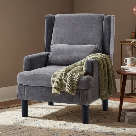 Oversized Accent Chairs for Living Room Chair Arm Chair with High Back and Wood Legs,Reading Chair Armchair Comfy Chair for Bedroom(Gray)