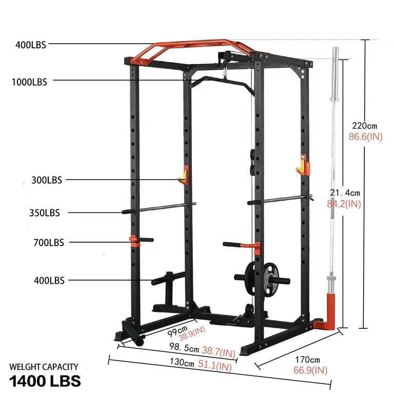 1400LBS Multi Functional Power Rack Cage 87 H Professional