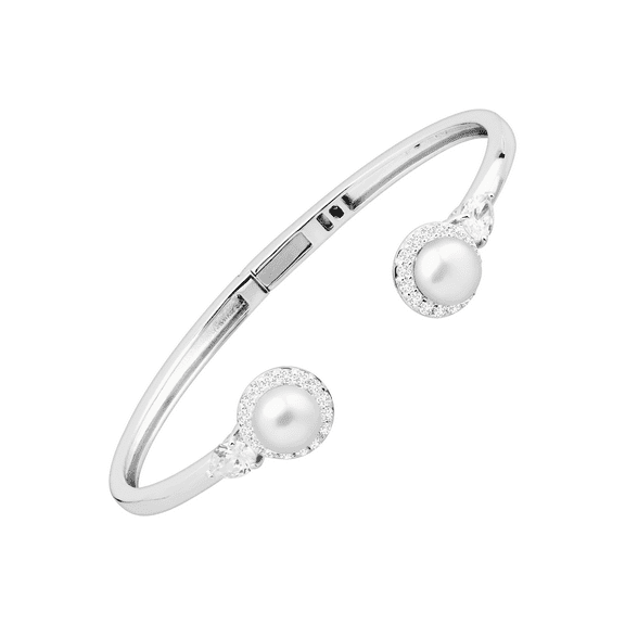 Women's Welry 8-9mm Freshwater Pearl Cuff Bracelet with Cubic Zirconia in Sterling Silver, 7.25"