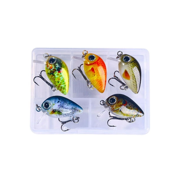 5Pcs Mini Crank Fishing Lures Lures 1.5G with Box Lifelike Artificial  Fishing Swim for Walleye Perch Redfish Bass Boat Style A 