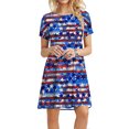 thumbnail image 2 of Robes d'Été Robe d'Été Femme Été Vintage Casual Indépendance Jour Imprimé Mode Manches Courtes Col Rond Robe Bleu L, 2 of 8