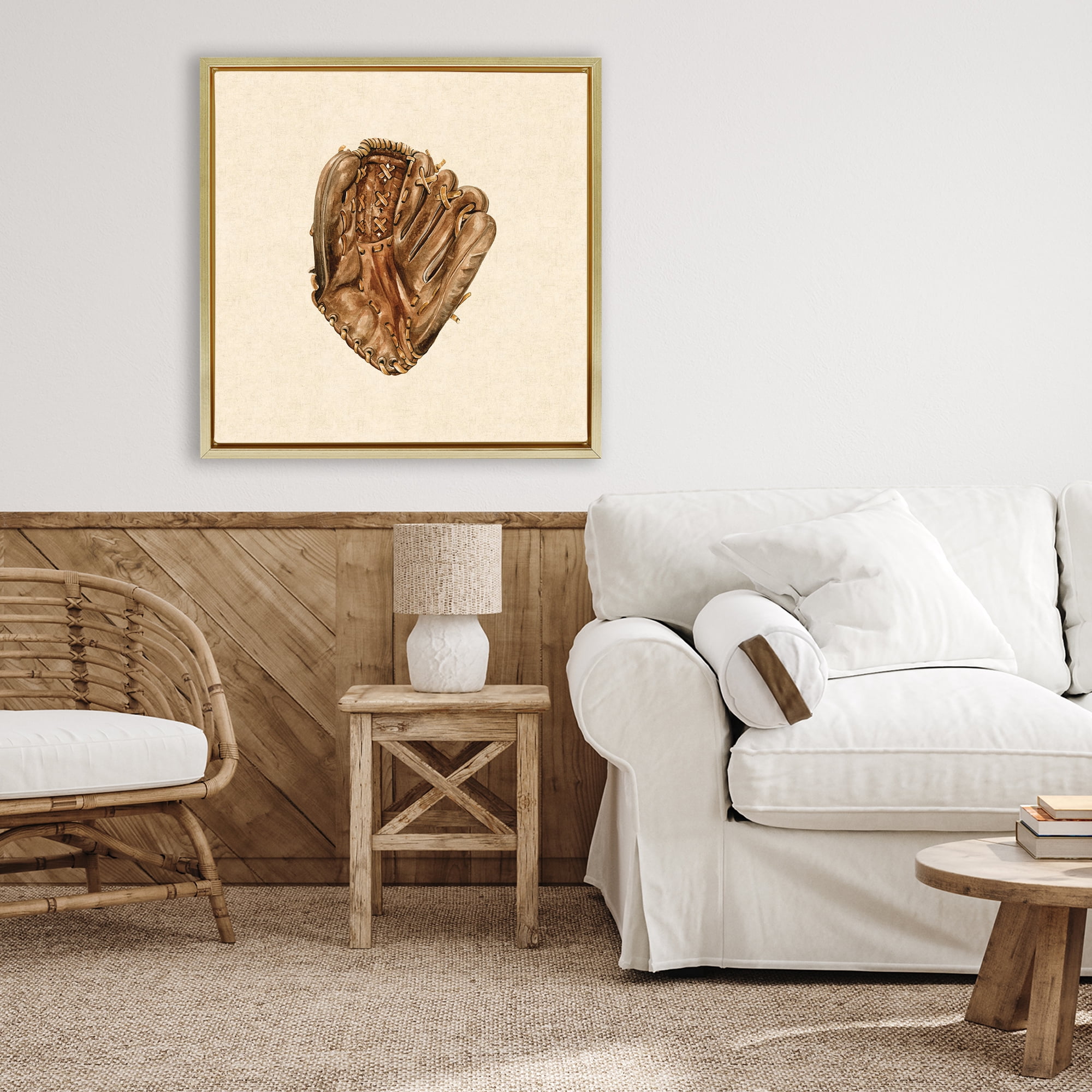 Stupell Industries All Star Baseball Glove Gold Framed Floater Canvas Wall Art, design by Bethany Sandoval