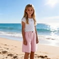thumbnail image 6 of ITSAME Shorts for Girls, Cotton Linen Elastic Waist Striped Print Summer Casual Fashion Loose Shorts Red 4T, 6 of 8