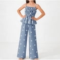 thumbnail image 3 of OGLCCG Tween Girls Summer 2 Piece Set Ruffle Cami Top and Wide Leg Pants with Pockets Bow Printed Lounge Outfit Size 5-15 Years, 3 of 7