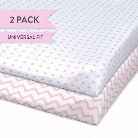 Changing Pad Cover Set | Cradle Sheet Set 100% Cotton Jersey Knit 2 Pack Pink Chevron and Polka Dots