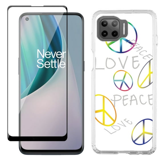 Slim-Fit Protective Phone Case compatible with Motorola Moto One 5G UW, with Tempered Glass Screen Protector, by OneToughShield ® - Love/Peace
