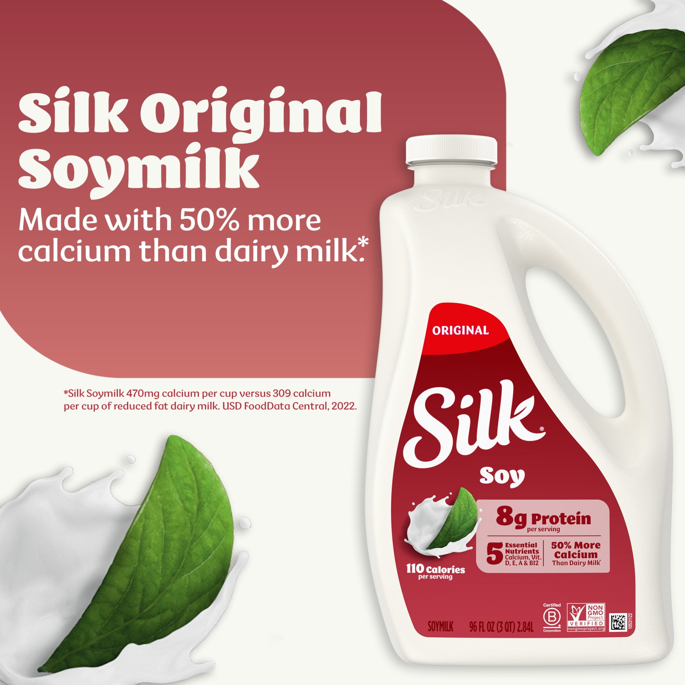 Silk Dairy Free, Gluten Free Original Soy Milk, Plant Based Milk Bottle, 96 fl oz