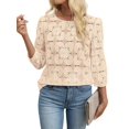 thumbnail image 3 of Women Blouses Dressy Casual 3/4 Length Sleeve Tops Eyelet Lace Hirts Beach Vacation Clothes Color S, 3 of 6