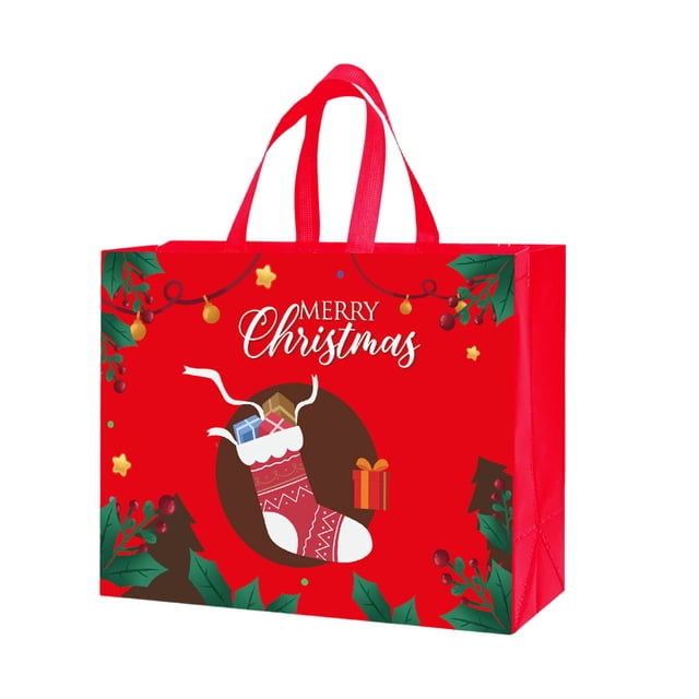 Christmas Gift Bag, Reusable Non-Woven Holiday Shopping Bag with Handle, Large Capacity Tote for Gift Wrapping, Christmas Parties, and Decorative Storage
