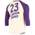 thumbnail image 3 of Men's Fanatics LeBron James Cream/Purple Los Angeles Lakers Raglan 3/4 Sleeve T-Shirt, 3 of 3