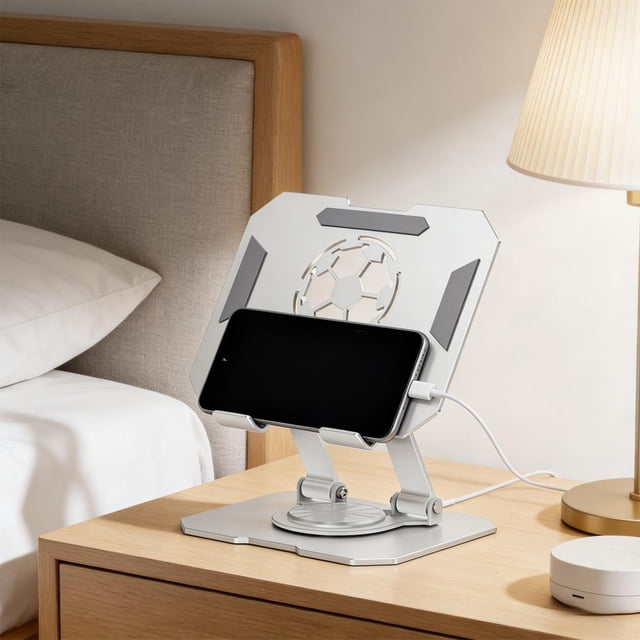Rotating Tablet and Phone Stand, 360 Degree Adjustable Foldable Desktop Holder, Portable Metal Stand with Anti-Slip Base for Secure Viewing and Working