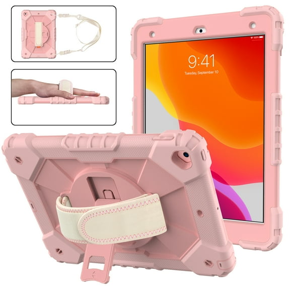 Case for iPad 9.7-inch 2018/2017, iPad Air 2 Case, iPad Pro 9.7 Cover, Kids Shockproof Rugged Hybrid 360 Rotating Stand Cover with Hand Shoulder Strap/Pencil Holder