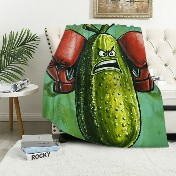BCIIG Funny Boxing Pickle Cartoon Flannel Blanket,Playful Green Soft Lightweight Throw Blankets Gifts for Women Kids Humor Enthusiasts, Perfect for Couch Bed Home Travel Decor 40x50in
