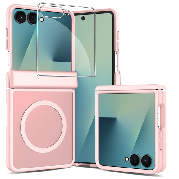 Dteck for Samsung Galaxy Z Flip 8 Case with Hinge Protection Screen Protector, Compatible with MagSafe, Translucent Matte Protective Phone Cover,Pink