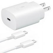 Original Genuine Samsung 25W USB-C PD Super Fast Charging Wall Charger + USB-C Type C Cable, 3FT Kit Set Compatible with Samsung Galaxy A21 A70 A60 A50 S22 S21 S20 S23 Ultra Note20 Note10, White