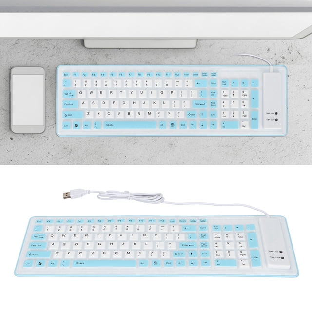 USB Wired Foldable Keyboard, Soft Silicone Water Proof Keyboard with 103 Keys for PC Laptop, Rollup for School Travel