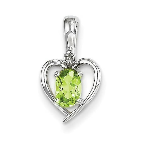 14k White Gold 6x4 Oval Genuine Peridot Diamond Pendant. Gem Wt- 0.51ct