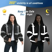 ProtectX High Visibility Safety Waterproof Bomber Jacket for Women Men, Hi Vis Reflective Winter Construction Jacket, Black, 4X-Large