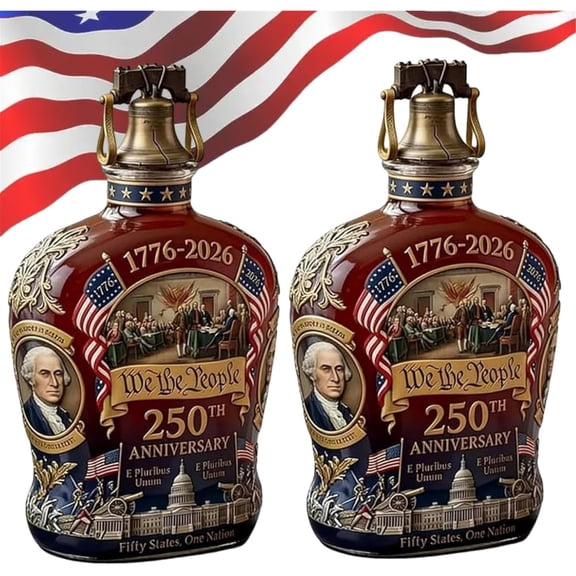 250 Anniversary Whiskey Bottle, 250th Anniversary Decanter, America 250th “We The People” Heritage Whiskey Glass for Liquor Scotch Bourbon or Wine, Father's Day Patriotic Gift (2PCS)