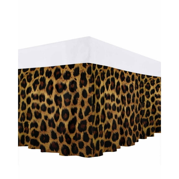 Fashion Wild Animal Bed Skirt Vintage Brown Leopard Print Bed Skirts Queen Size 16 Inch Drop, Wrap Around Dust Ruffle Bedskirt with Adjustable Elastic Belt for Queen Size Beds
