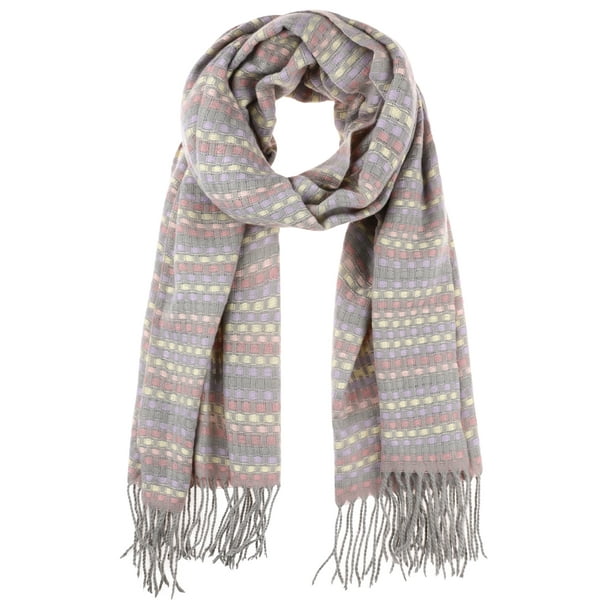 INSPIRAR CHIC Mujeres Bufandas de Cachemira Mezclada a Cuadros Coloridos, Chal de Invierno Suave y Cálido con Flecos 74.8x27.6" Gris