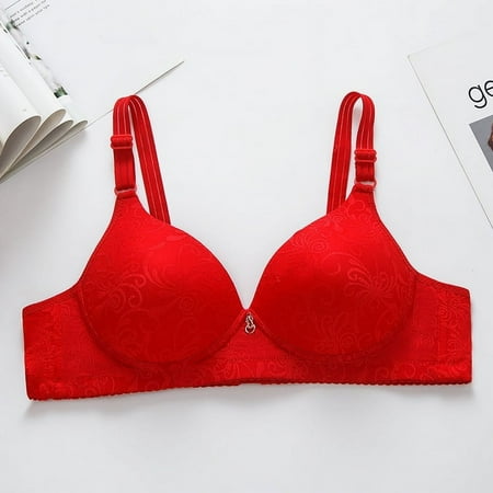 Nexjvus Nursing Bras for Breastfeeding Seamless Wirefree Push Up Button Comfortable Soft Bra Red