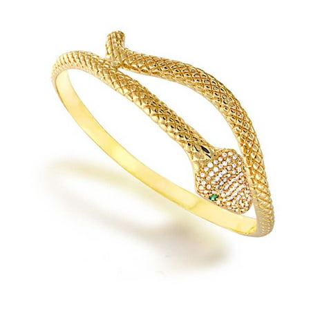 Bling Jewelry Gold Plated Simulated Green Emerald Eyes Snake CZ Bangle Bracelet