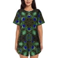 thumbnail image 1 of Xecao Peacock Feathers Pattern Women's Short Sleeve Pajama Set Soft Sleepwear Lounge Set with Button Front Top and Drawstring Shorts with Pockets-X-Large, 1 of 6