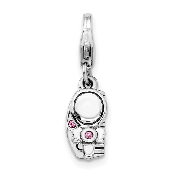 Sterling Silver Baby Shoe Charm for Women with Pink Crystal and Bow, Symbol of Motherhood, Newborn Girl, Love, Family, Keepsake for Bracelet or Necklace
